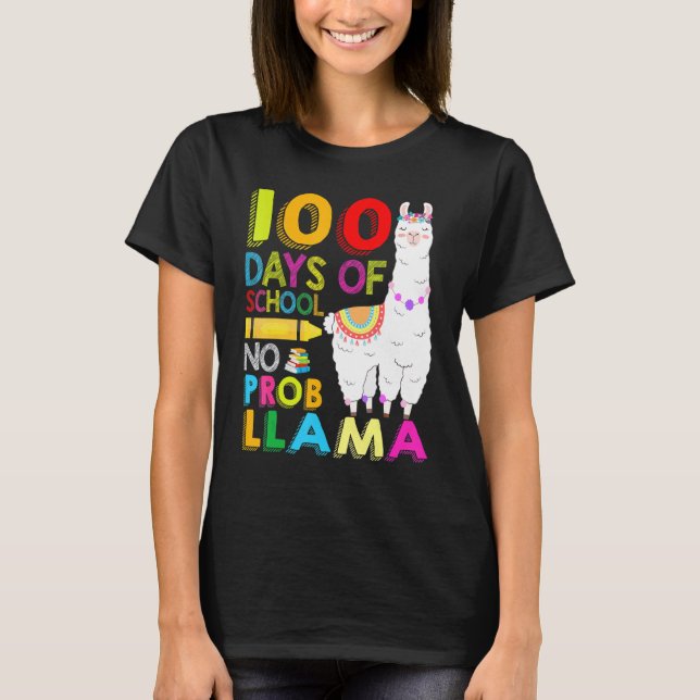 Camiseta 100 Days Of School Shirt No Probllama Llama 100th  (Frente)