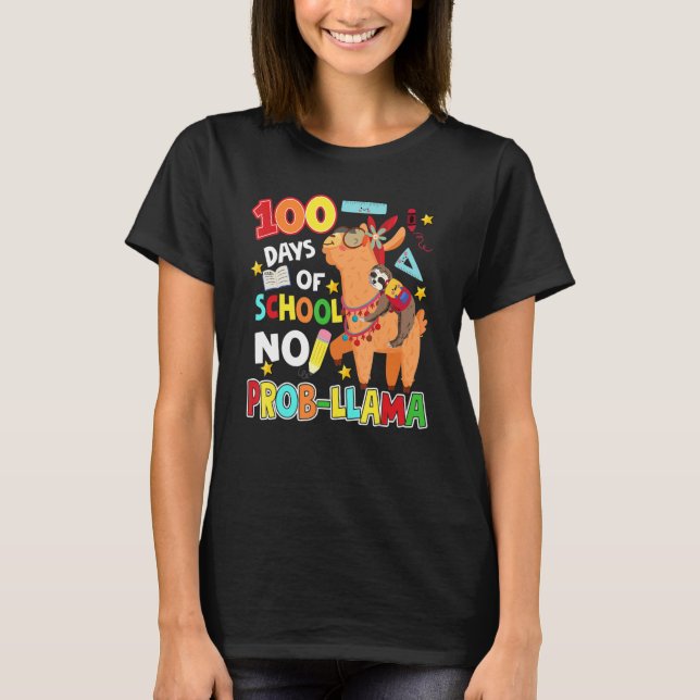 Camiseta 100 Days of School Shirt No Probllama Llama 100th  (Frente)