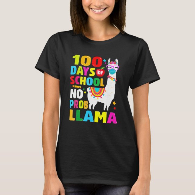Camiseta 100 Days Of School Shirt No Probllama Llama Face M (Frente)