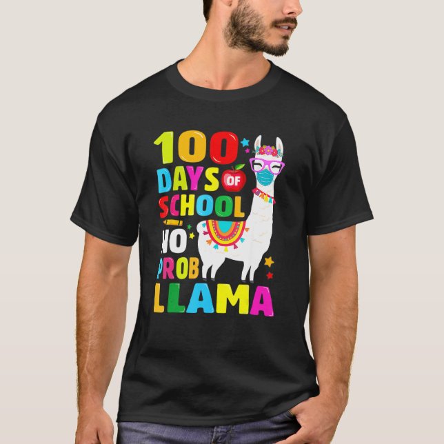 Camiseta 100 Days Of School Shirt No Probllama Llama Face M (Frente)
