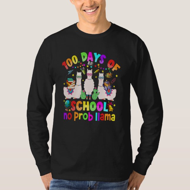 Camiseta 100 Days of School Shirt No Probllama Llama for Te (Frente)