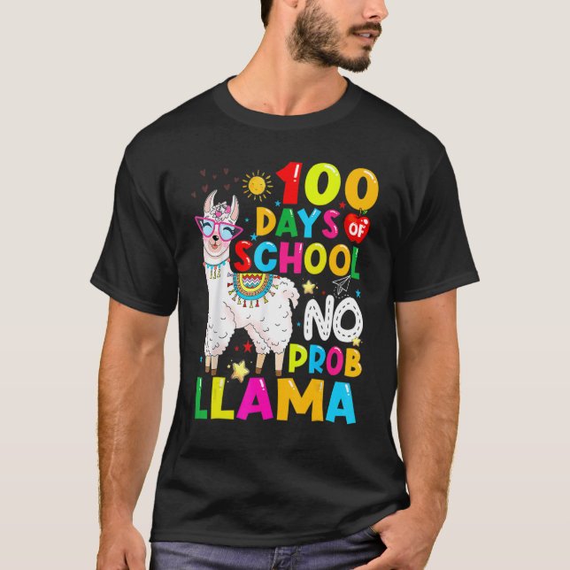 Camiseta 100 Days Of School Shirt No Probllama Llama Funny  (Frente)