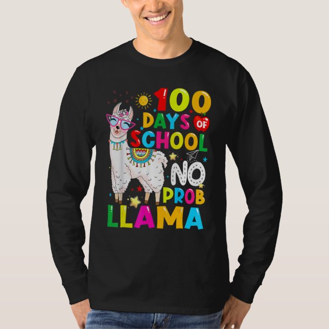 Camiseta 100 Days Of School Shirt No Probllama Llama Funny  (Frente)