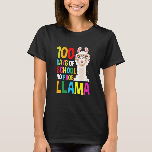 Camiseta 100 Days of School Shirt No Probllama Llama Gifts  (Frente)