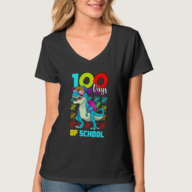 Camiseta 100 Days Of School Shirt T Rex 100 Days Smarter 10 (Frente)