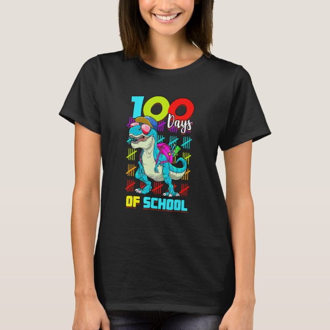 Camiseta 100 Days Of School Shirt T Rex 100 Days Smarter 10 (Frente)