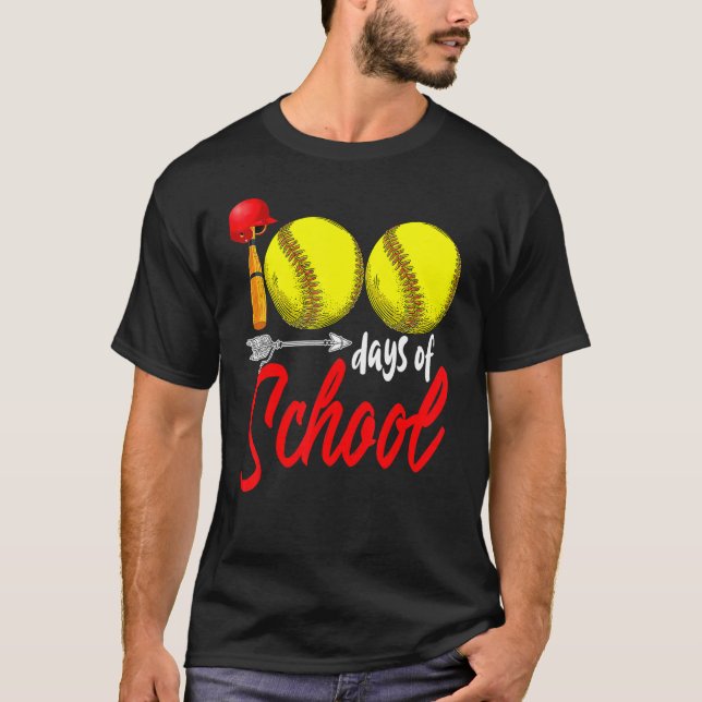 Camiseta 100 Days Of School Softball Teacher Kids 100th Day (Frente)