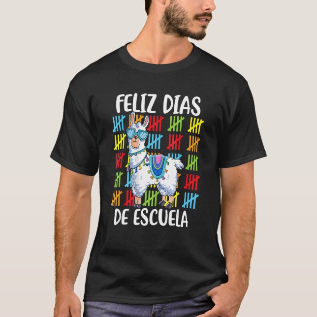 Camiseta 100 Days Of School Spanish Llama Feliz 100 Dias De (Frente)