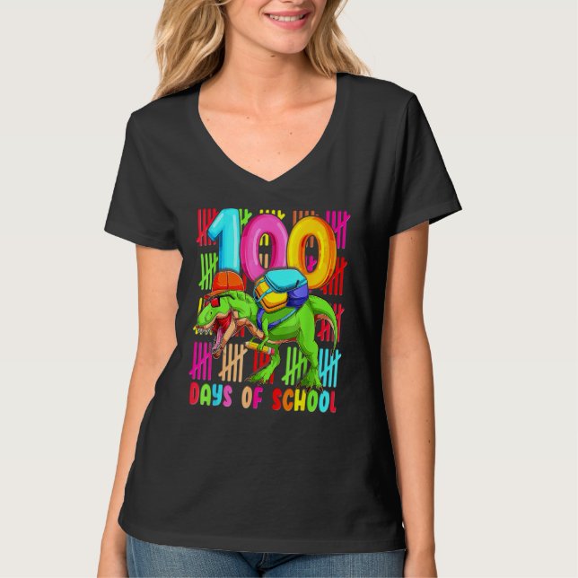 Camiseta 100 Days Of School T REX 100th Day Dinosaur Gift K (Frente)