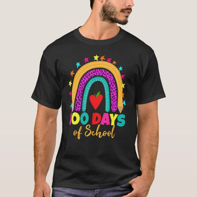 Camiseta 100 Days Of School Teacher 100 Days Smarter Rainbo (Frente)