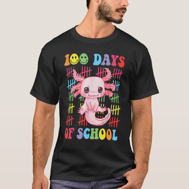 Camiseta 100 Days of School Teacher Happy 100 Days Axolotl  (Frente)