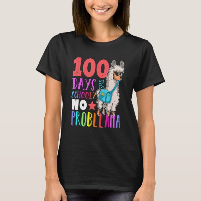 Camiseta 100 Days Of School Teacher No Probllama Llama Cute (Frente)