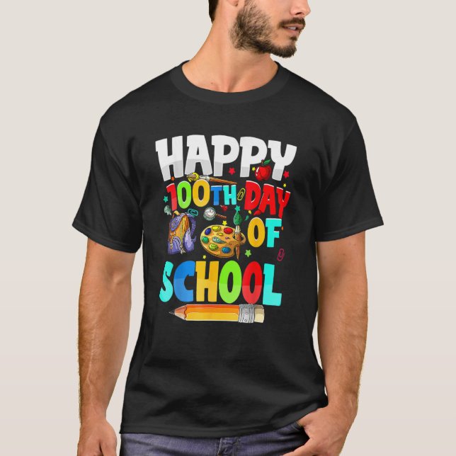 Camiseta 100 Days Of School Teachers Kids Girls Boys Happy  (Frente)