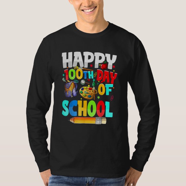 Camiseta 100 Days Of School Teachers Kids Girls Boys Happy  (Frente)