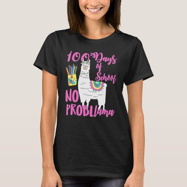 Camiseta 100 Days Of School Tees No Probllama Llama 100th D (Frente)