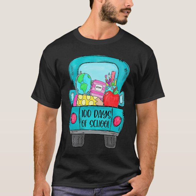 Camiseta 100 Days Of School Truck Pencil Apple Teacher Stud (Frente)