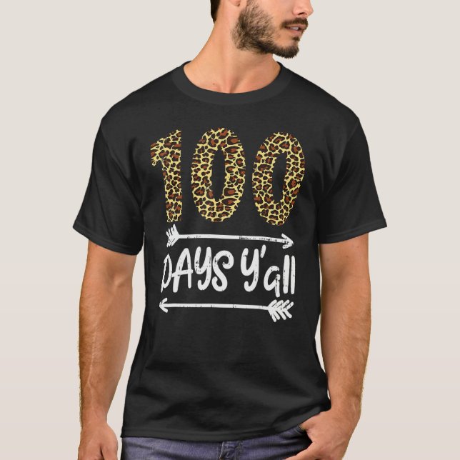 Camiseta 100 Days Of School Y'all Leopard Print 100th Teach (Frente)