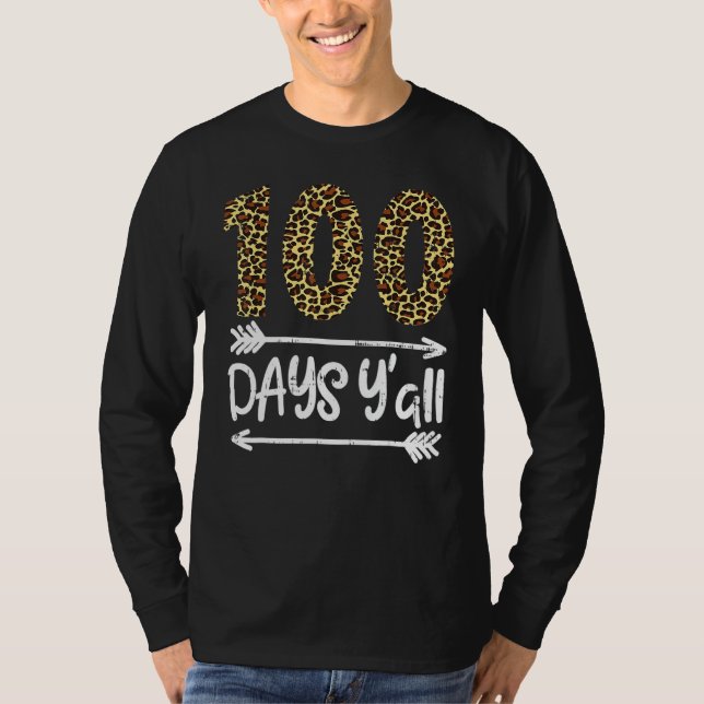 Camiseta 100 Days Of School Y'all Leopard Print 100th Teach (Frente)