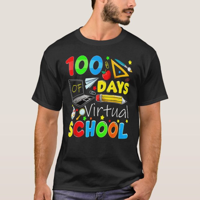 Camiseta 100 Days Of Virtual School Funny 100th Day Of Scho (Frente)