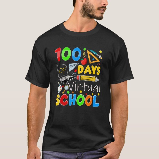 Camiseta 100 Days Of Virtual School Funny 100th Day Of Scho (Frente)
