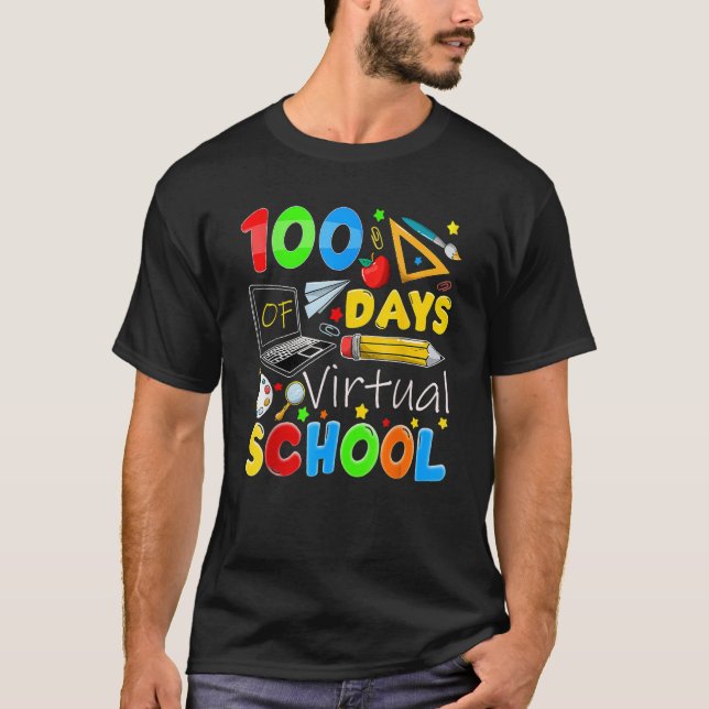 Camiseta 100 Days Of Virtual School Teacher 100th Day Of Sc (Frente)