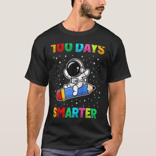 Camiseta 100 Days Smarter 100th Day of School Astronaut Spa (Frente)