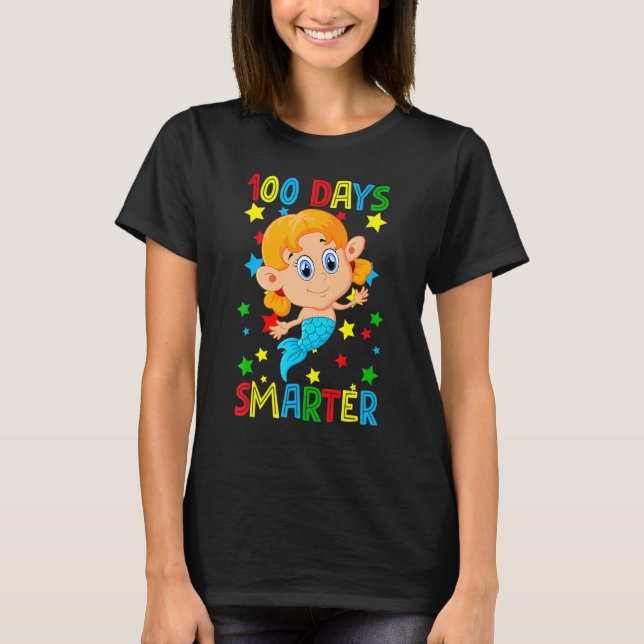 Camiseta 100 Days Smarter 100th Day Of School Cute Mermaid  (Frente)