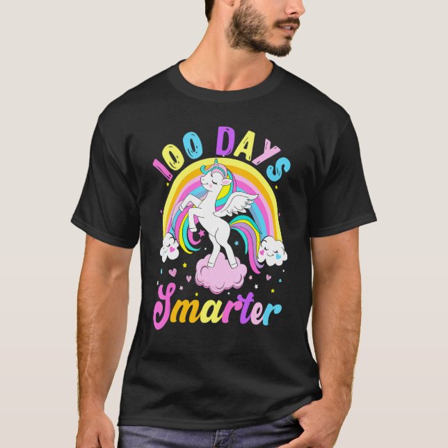 Camiseta 100 Days Smarter 100th Day Of School Unicorn Rainb (Frente)