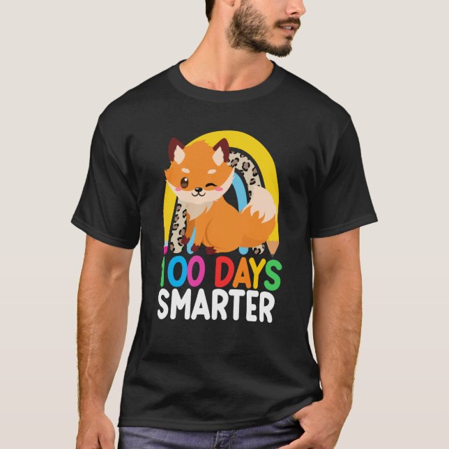 Camiseta 100 Days Smarter Cute Animal Fox 100 Days Of Schoo (Frente)