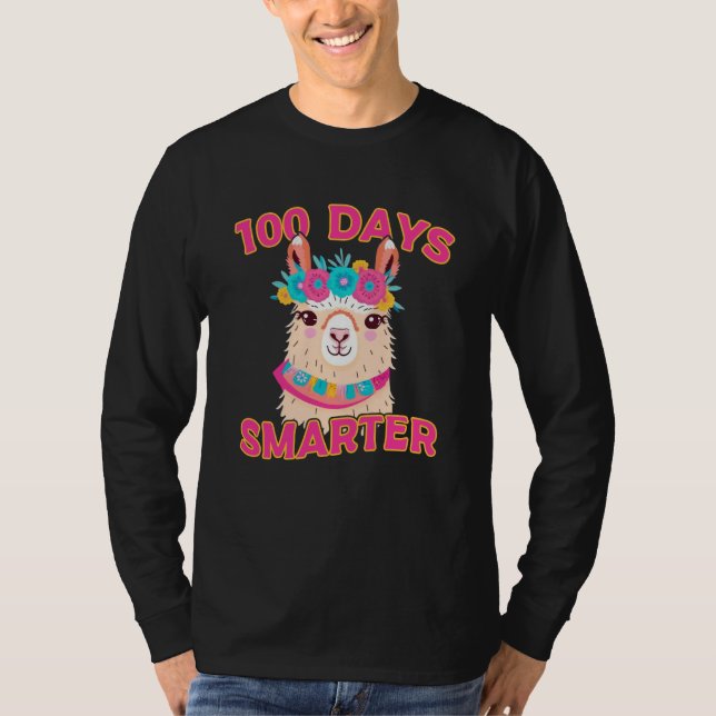 Camiseta 100 Days Smarter Cute Llama 100th Day Of School  1 (Frente)