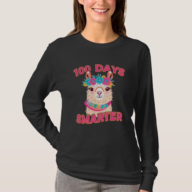 Camiseta 100 Days Smarter Cute Llama 100th Day Of School  1 (Frente)