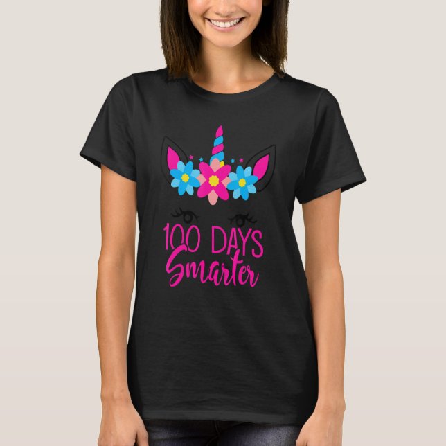 Camiseta 100 Days Smarter Cute Unicorn Face Teacher Student (Frente)