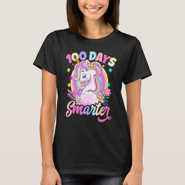 Camiseta 100 Days Smarter Cute Unicorn Teacher Girls 100th  (Frente)