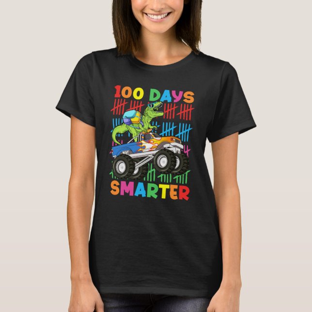 Camiseta 100 Days Smarter Dinosaur Monster Truck 100th Day  (Frente)