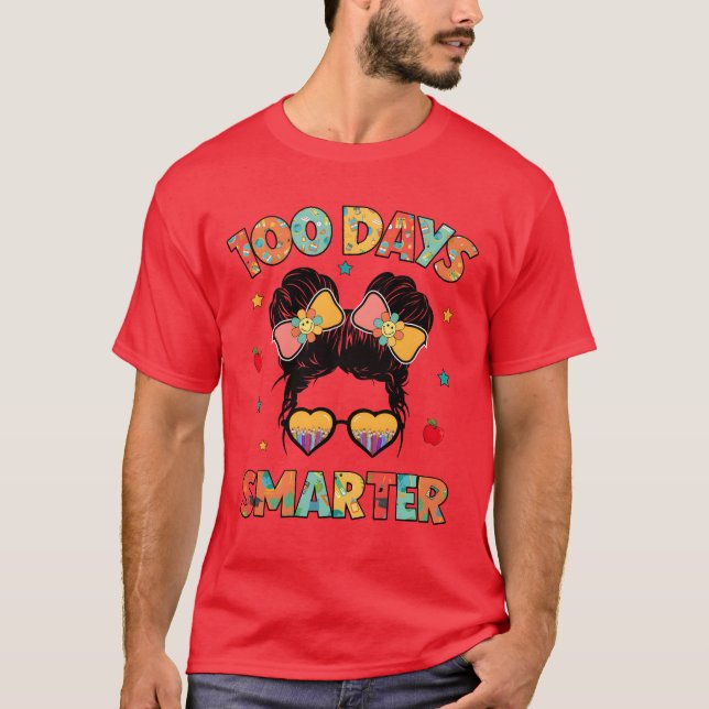 Camiseta 100 Days Smarter Girls Messy Bun Hair 100th Day fr (Frente)