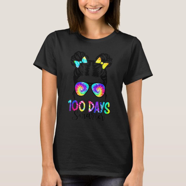 Camiseta 100 Days Smarter Girls Messy Bun Hair 100th Day Of (Frente)