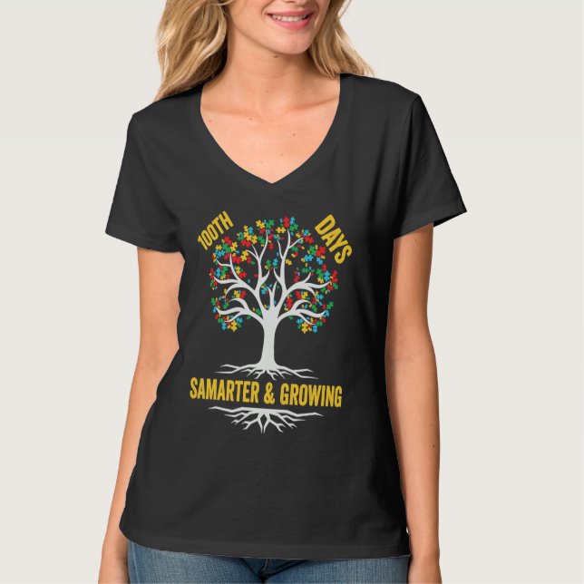 Camiseta 100 days smarter & growing puzzle tree 100th Day O (Frente)