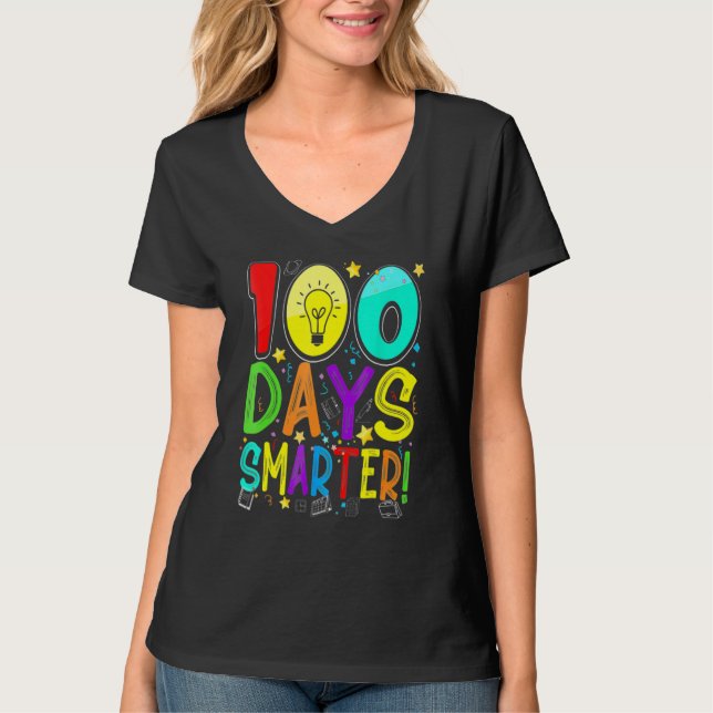 Camiseta 100 Days Smarter Happy 100th Day Of School Student (Frente)