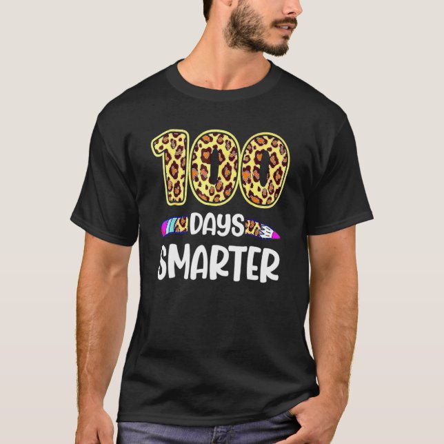 Camiseta 100 Days Smarter Leopard 100th Day Of School Stude (Frente)