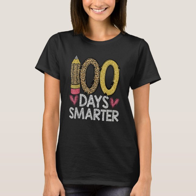 Camiseta 100 Days Smarter Leopard 100th Day Of School Teach (Frente)