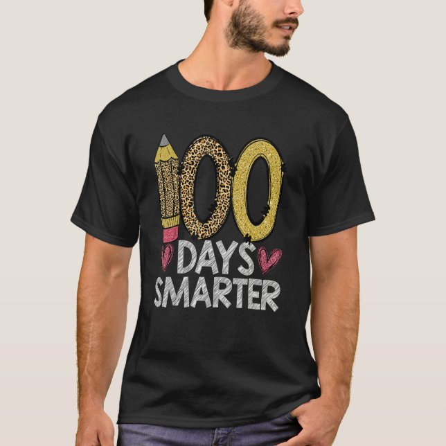 Camiseta 100 Days Smarter Leopard 100th Day Of School Teach (Frente)
