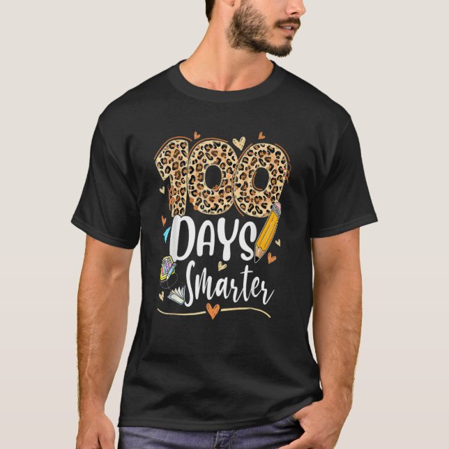 Camiseta 100 Days Smarter Leopard Happy 100th Day Of School (Frente)
