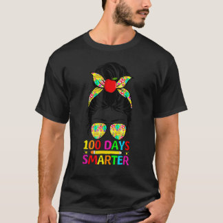 Camiseta 100 Days Smarter Messy Bun Teacher Happy 100th Day