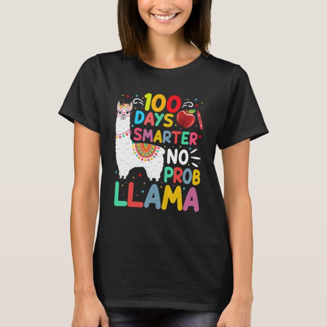 Camiseta 100 Days Smarter No Probllama Llama 100 Days of Sc (Frente)