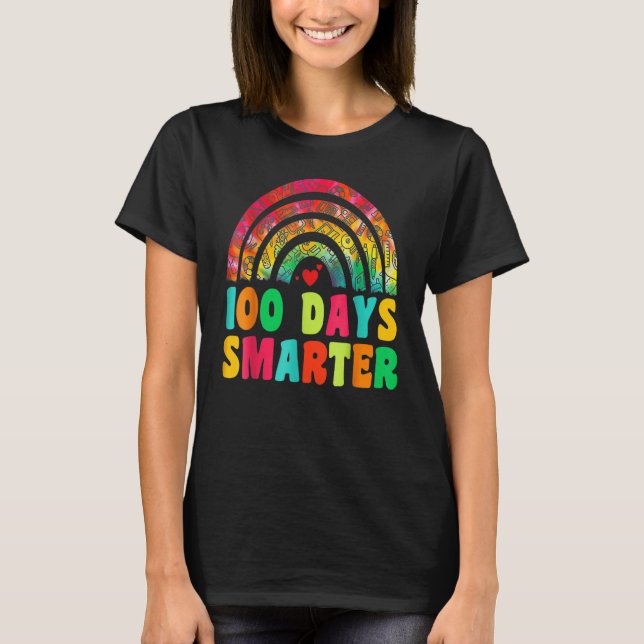 Camiseta 100 Days Smarter Rainbow 100th Day Of School Teach (Frente)