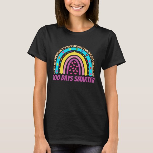 Camiseta 100 Days Smarter Rainbow Leopard 100 Days Of Schoo (Frente)