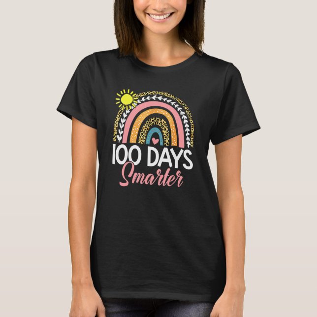 Camiseta 100 Days Smarter Rainbow Leopard Happy 100th Day O (Frente)