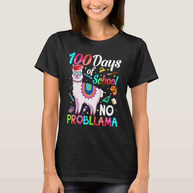 Camiseta 100 Days Smarter Shirt No Probllama Llama 100 Days (Frente)