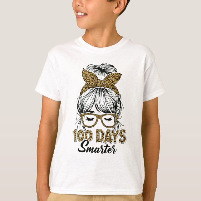 Camiseta 100 Days Smarter Teacher Leopard Print Bow School (Frente)
