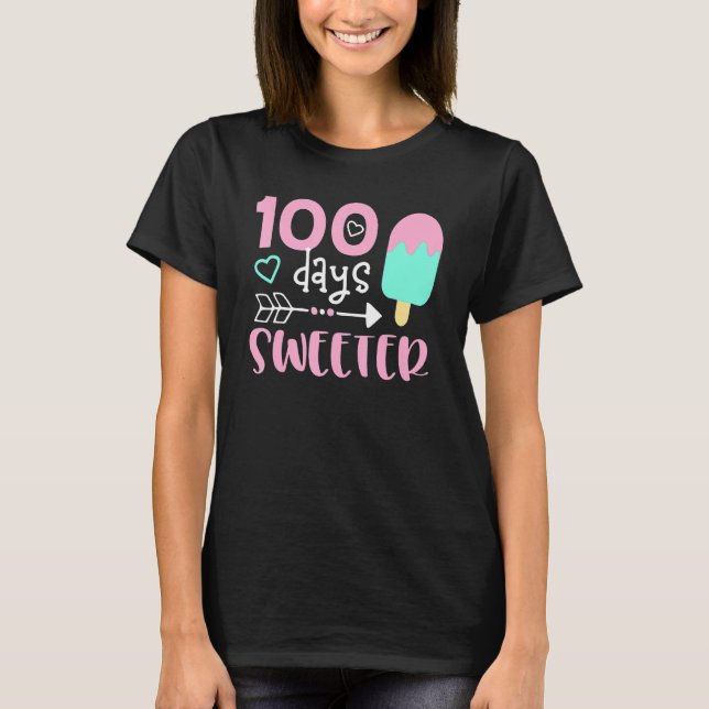 Camiseta 100 Days Sweeter, Girl 100 Days Of School, Ice Cre (Frente)